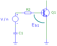 Упрощённая эквивалентная схема базовой цепи блокинг-генератора на этапе формирования импульса.