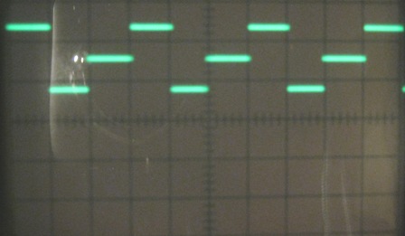 Осциллограма сигнала на выходе DAC: 3-точечная реализация синусоиды.