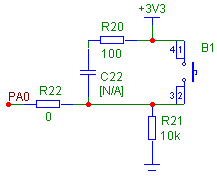 Схема подключения кнопки USER BUTTON к микроконтроллеру в оценочной плате STM32VLDISCOVERY.
