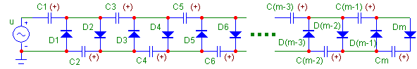 Схема умножителя напряжения на m (общий случай).